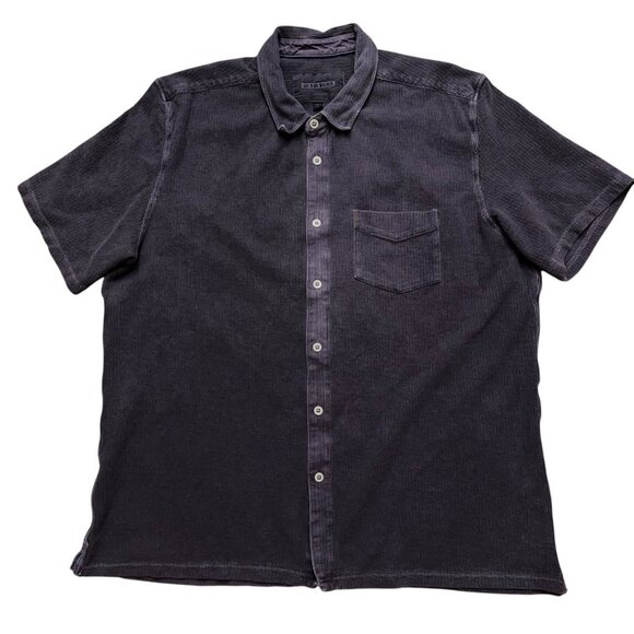 32 Bar Blues Shirt Mens Size 2XL Short Sleeve Button Textured Knit Pocket Purple - Picture 1 of 5